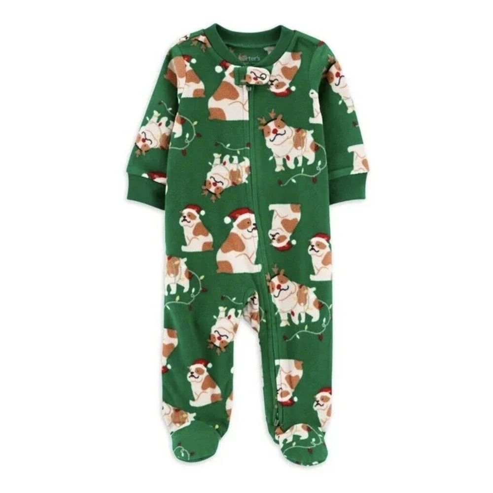 Carter's‎ Child of Mine Green Dog Fleece PJ Pajama Baby Girl Footed Sleeper 18m